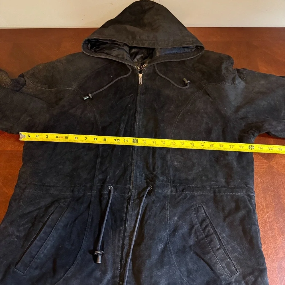 Vintage Wilsons Leather Black‎ Hooded Parka Jacket Mens Medium 90s